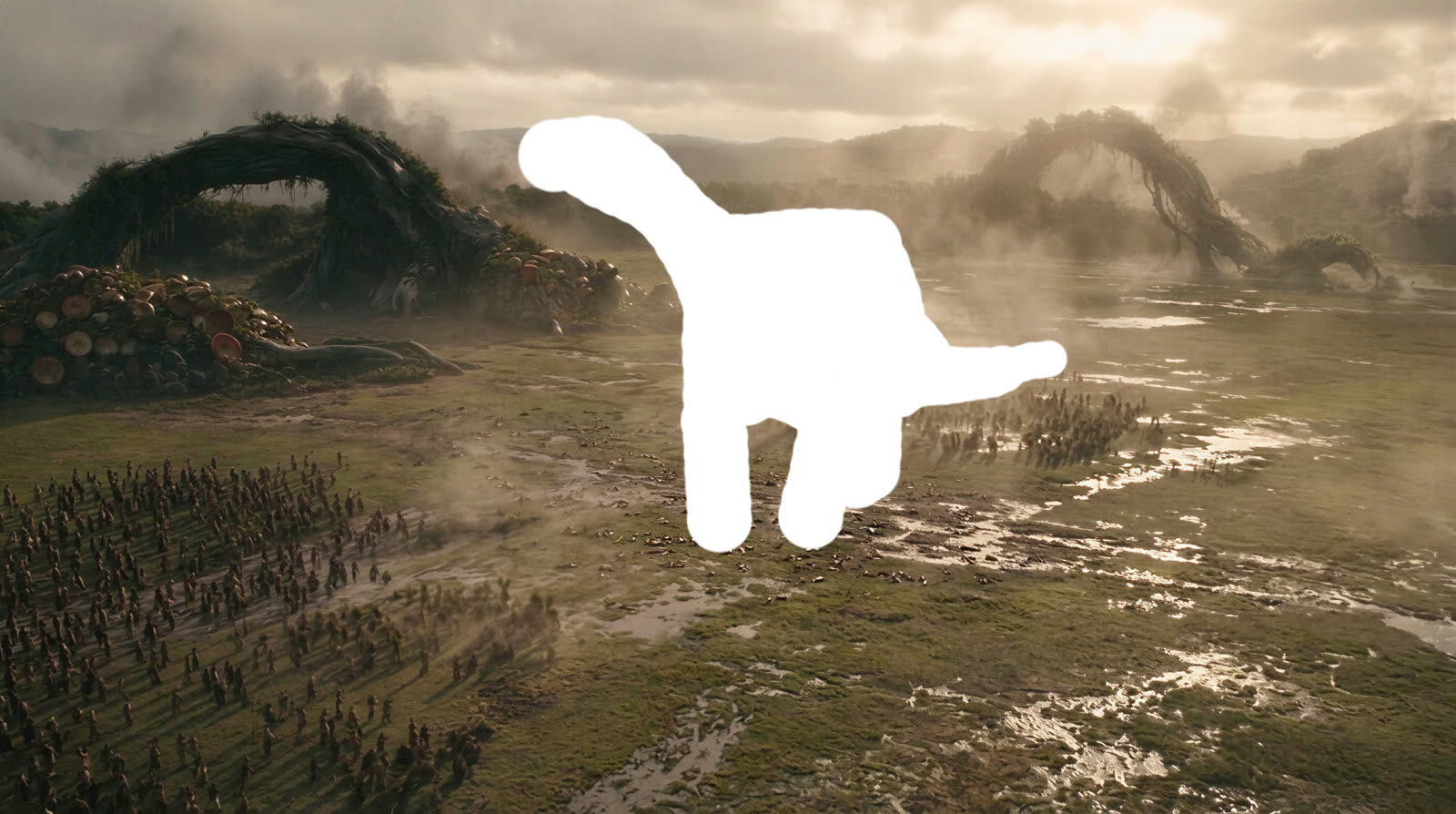 Same valley with a solid white creature-shaped area